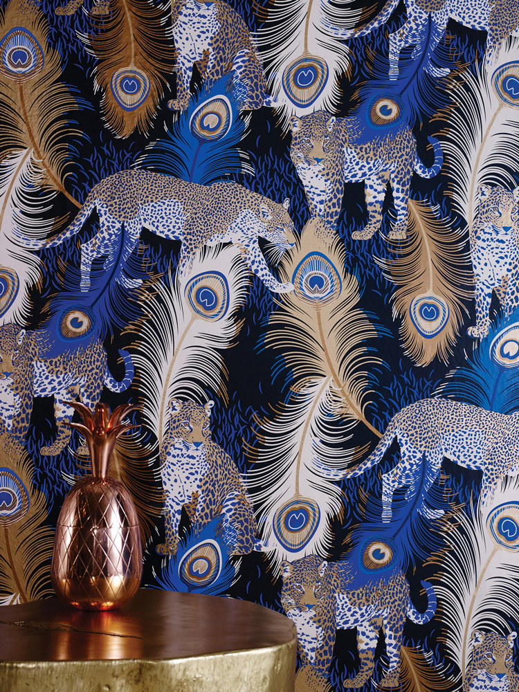Wallpaper Leopardo - Black/ Electric Blue/ Metallic Bronze