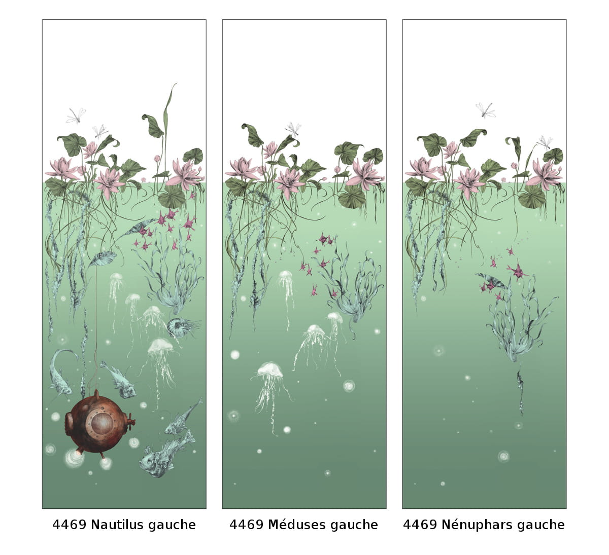 Tapete Nautilus/ Méduses/ Nénuphars - Méduses gauche - Aqua
