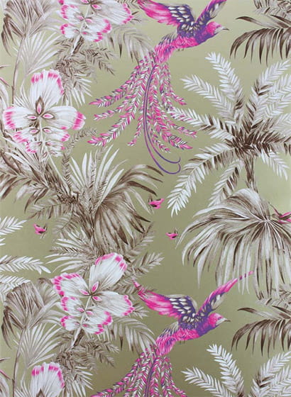 Carta da parati Bird of Paradise - Fuchsia/ Purple/ Metallic Gold
