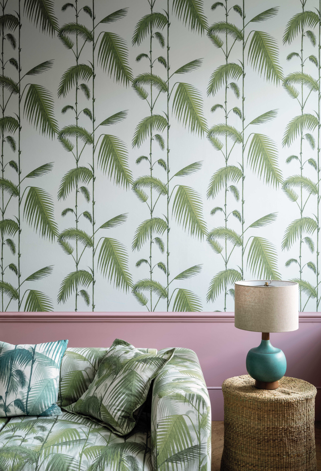Tapete Palm Leaves - Leaf Green on Sea Foam