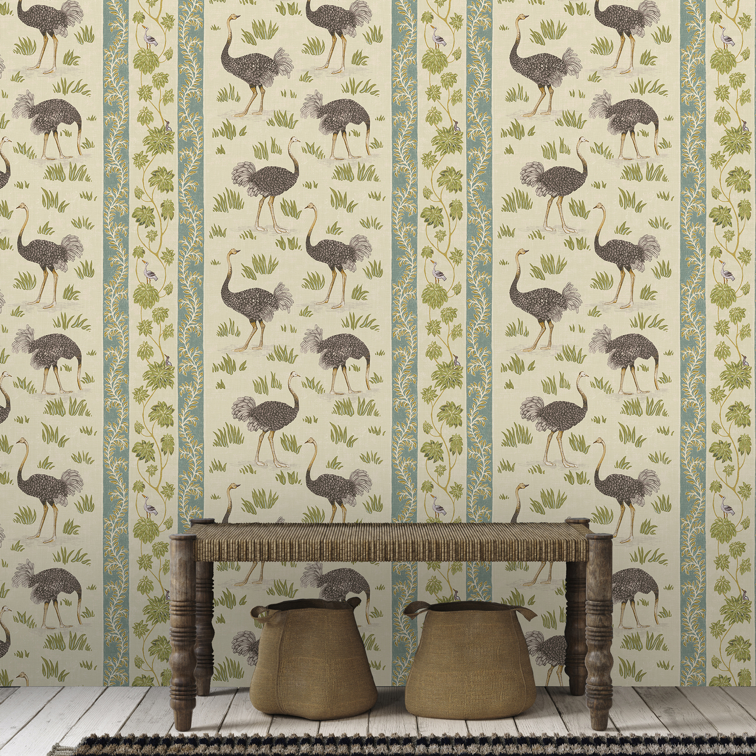 Tapete Ostrich Stripe - Cream and Green