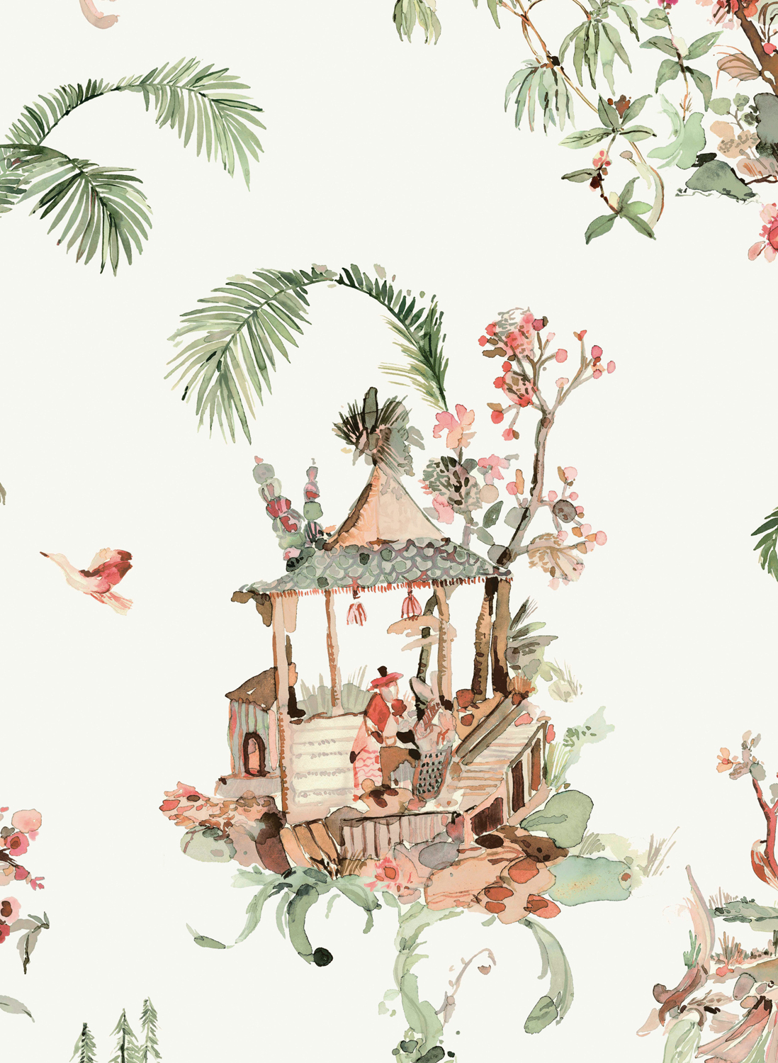 Tapete Toile Chinoise - Coral/ Green