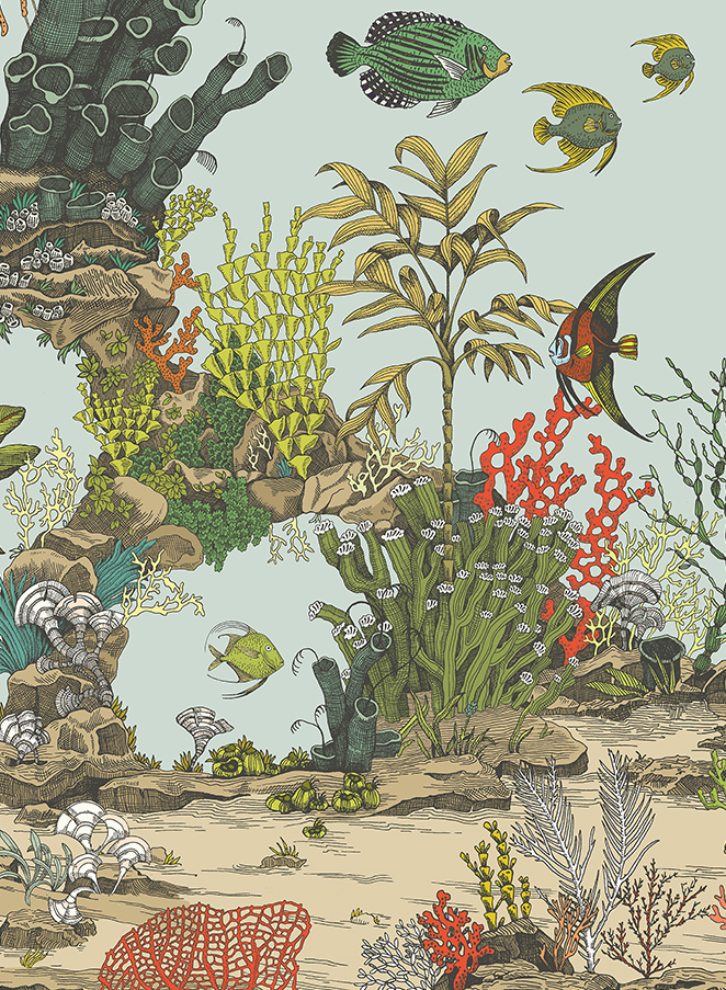 Tapete Underwater Jungle - Soft Aqua/ Coral