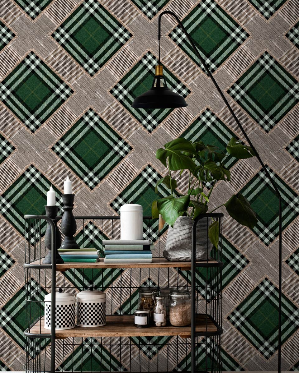 Tapete Checkered Patchwork - British Green