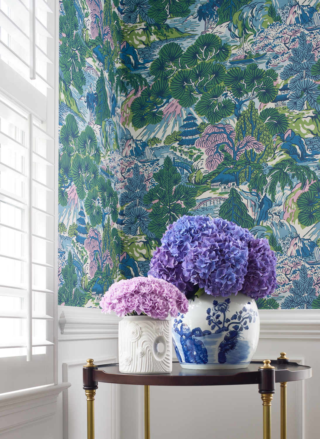 Tapete Pagoda Trees - Lavender and Blue