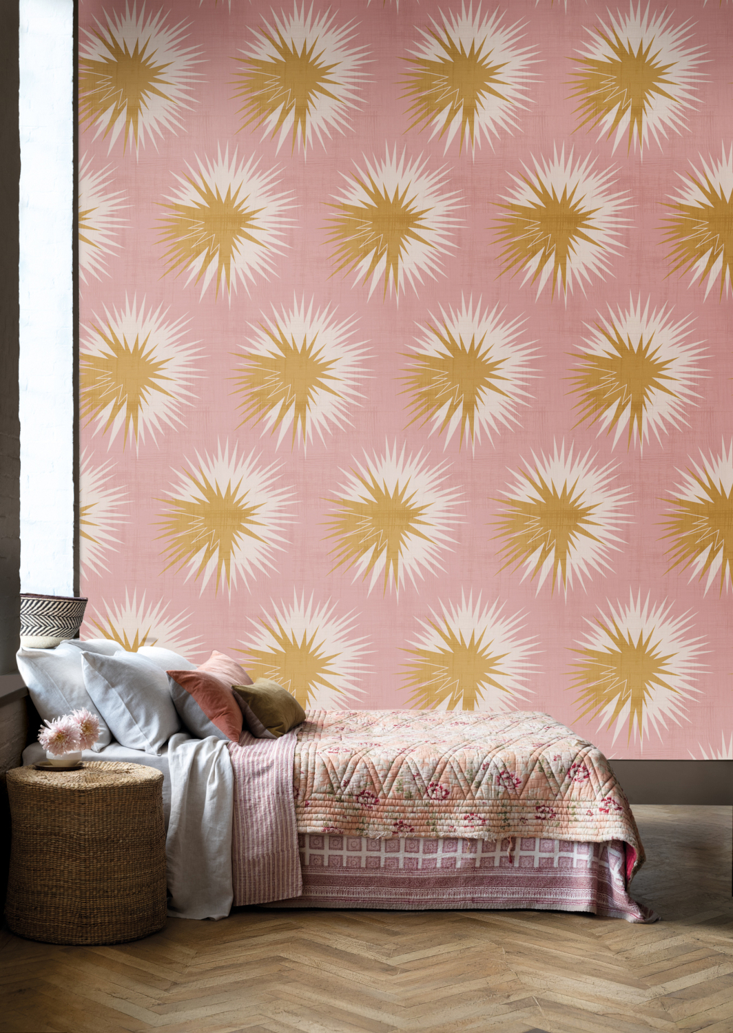 Carta da parati Soft Thistle - Rose Quartz & Gold