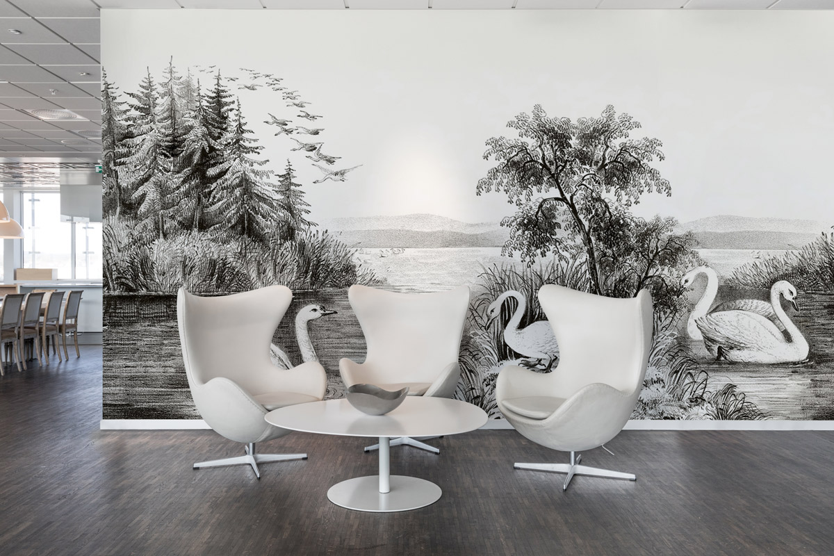 Wandbild Swan Lake - Black/ White