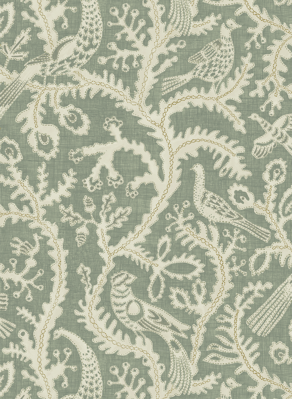 Tapete Stitched Birds - Aqua
