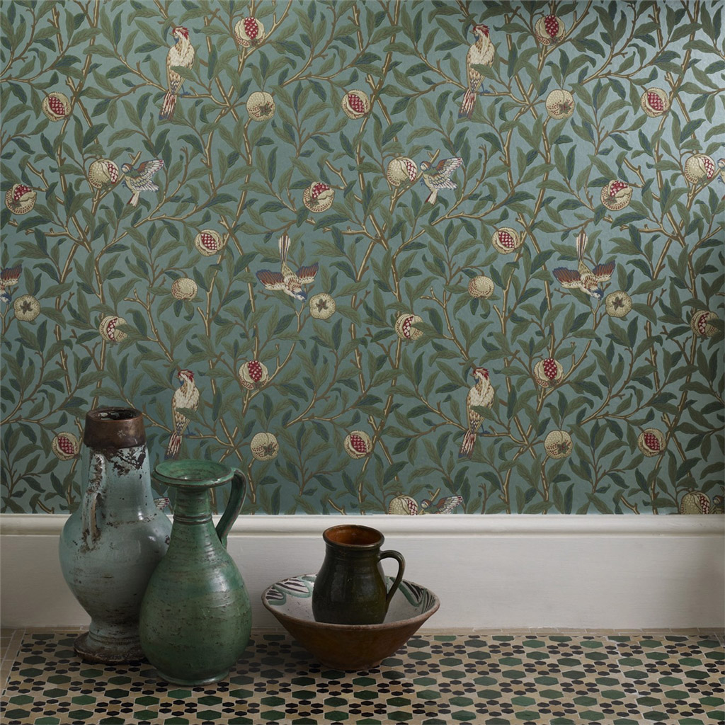 Tapete Bird & Pomegranate - Turquoise/ Coral