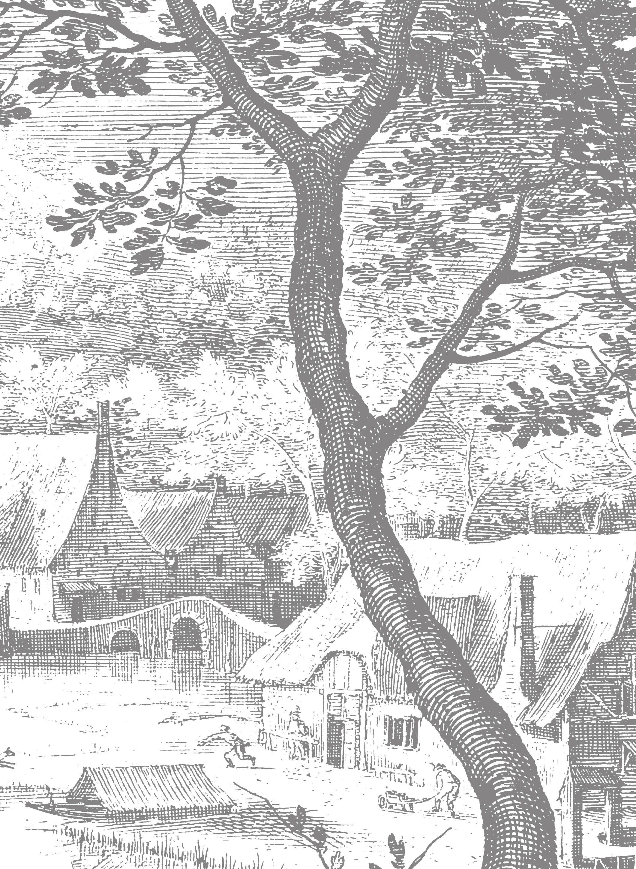 Wandbild Engraved Landscapes 7 - BW - 1.948m Breite