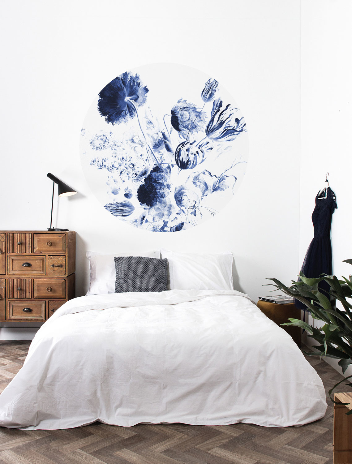 Wandbild Royal Blue Flowers 2 Circle - S - 1.425m