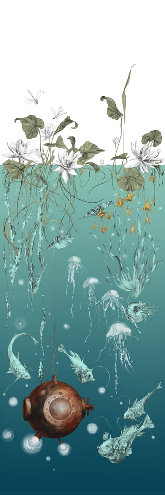 Tapete Nautilus/ Méduses/ Nénuphars - Turquoise - Nautilus gauche - Turquoise