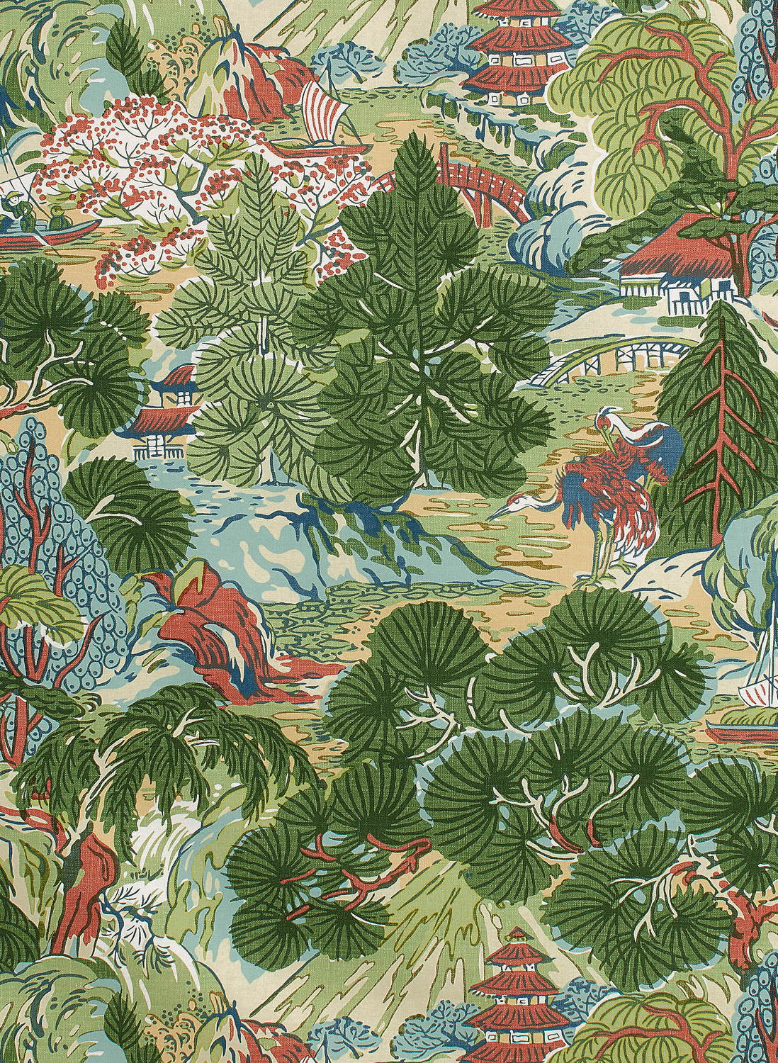 Tapete Pagoda Trees - Coral and Green