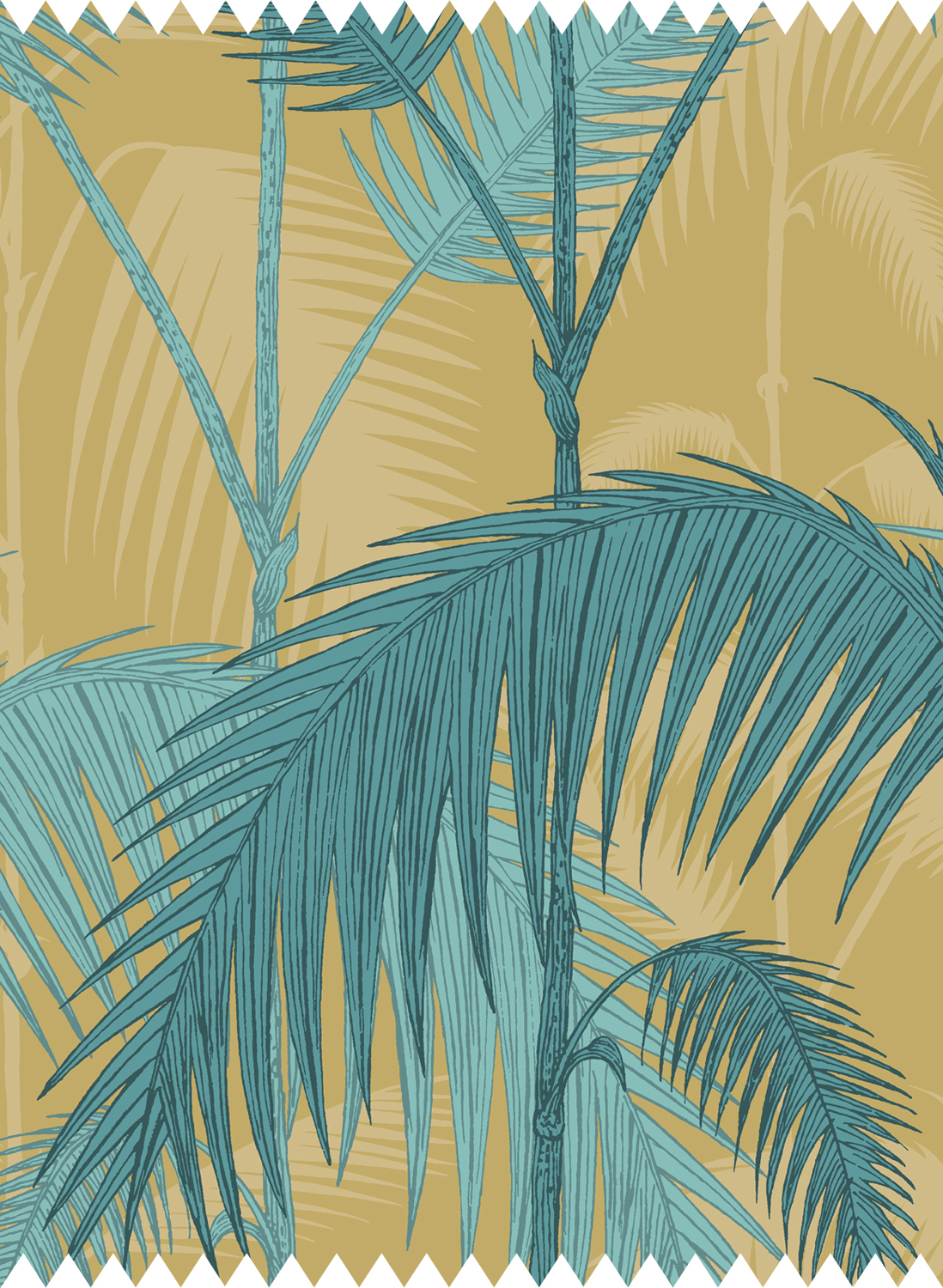 Stoff Palm Jungle Linen Union - Ochre & Petrol