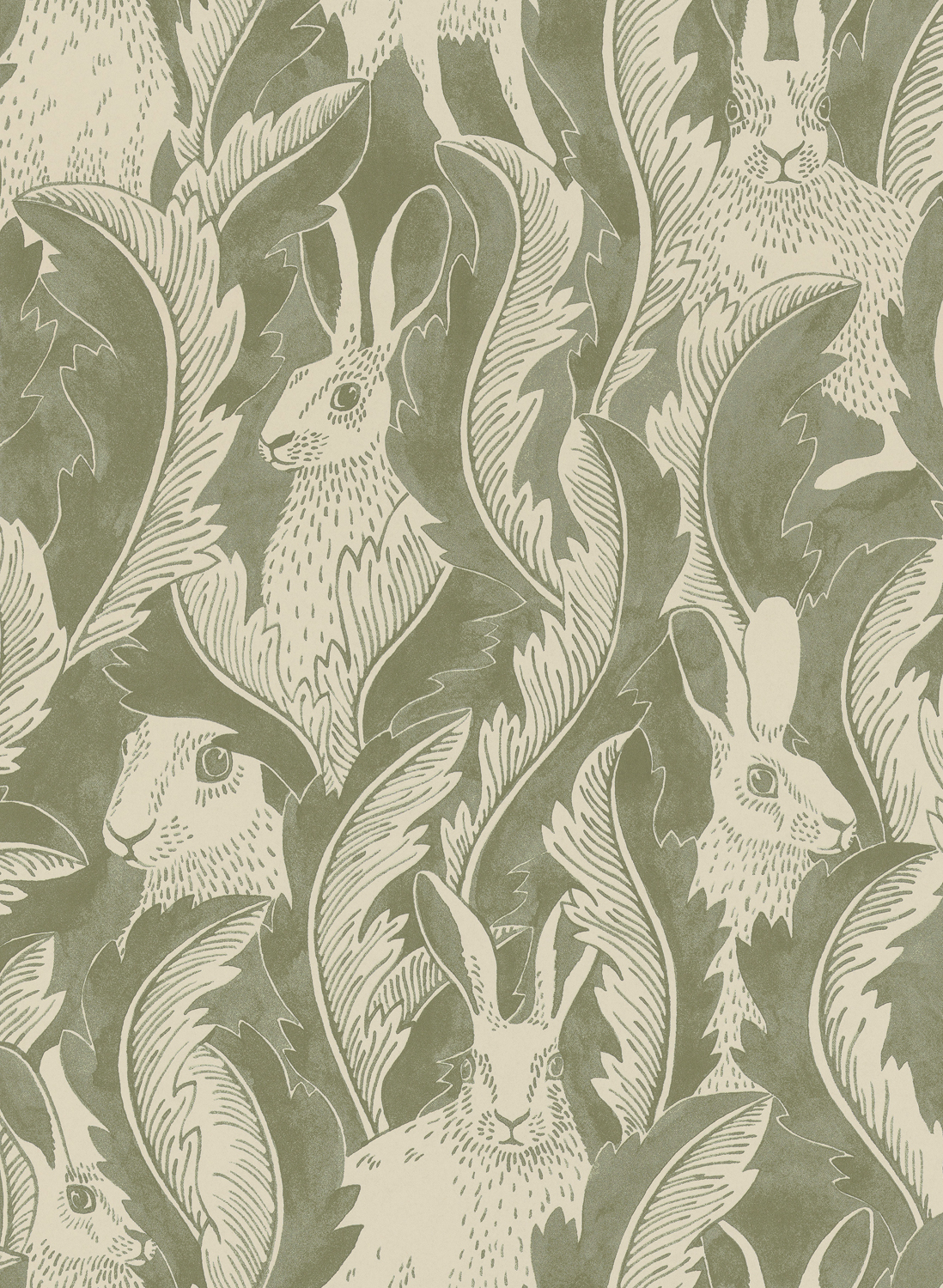 Tapete Hares in Hiding - Aloe