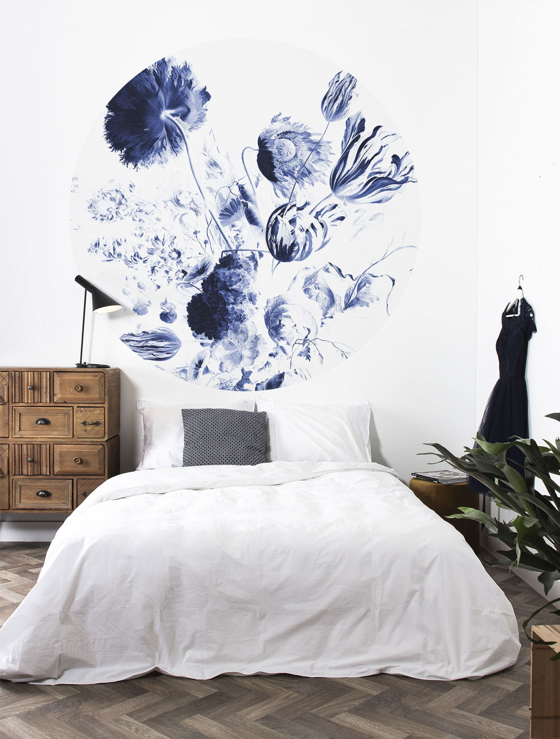 Wandbild Royal Blue Flowers 2 Circle - M - 1.9m
