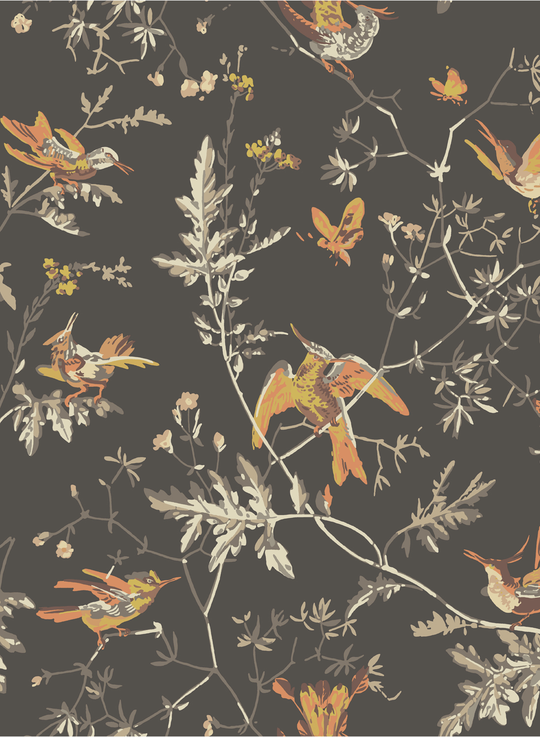 Tapete Hummingbirds - Charcoal/ Ginger