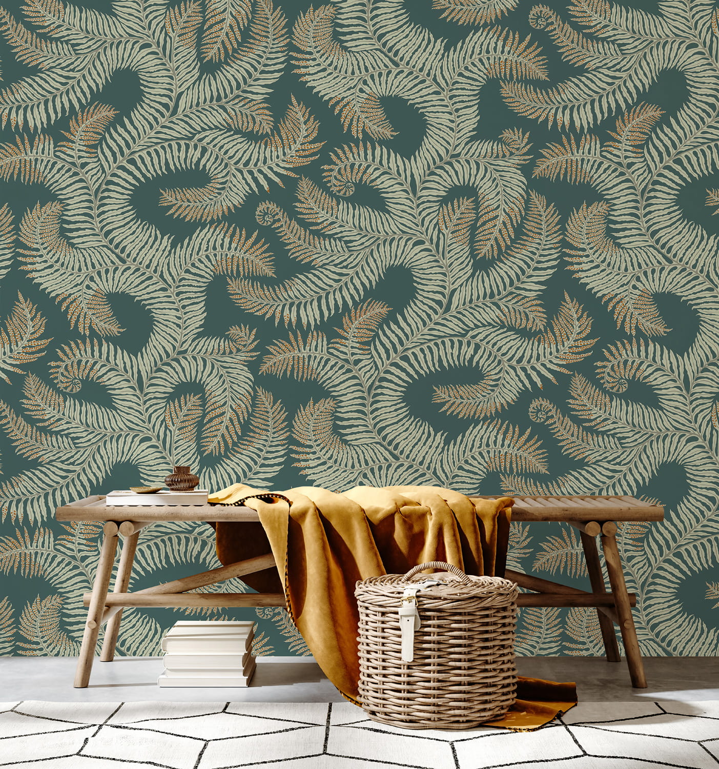 Tapete Bombes Fernery - Teal/ Orange Highlights
