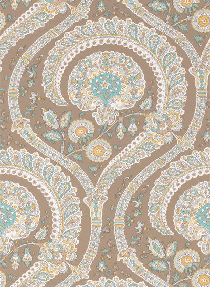 Tapete Les Indiennes - Taupe/ Aqua