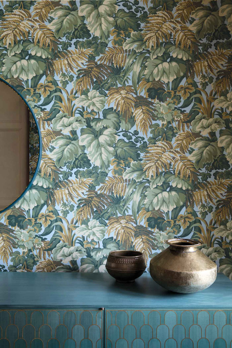 Tapete Royal Fernery - Khaki & Print Room Blue