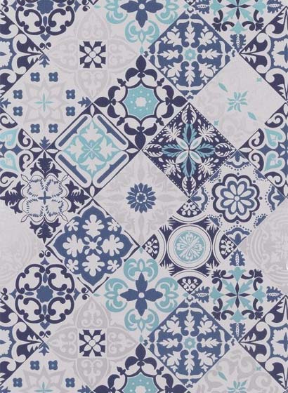 Papier peint Cervo - Indigo/ Silver/ Aqua