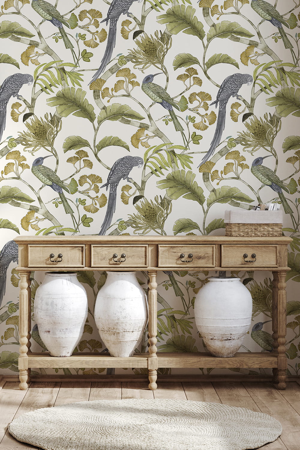 Tapete Living Branches - Hilles White and Greens