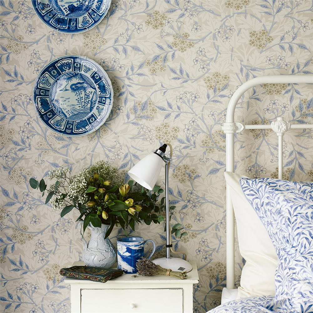 Wallpaper Jasmine - Ecru/ Woad