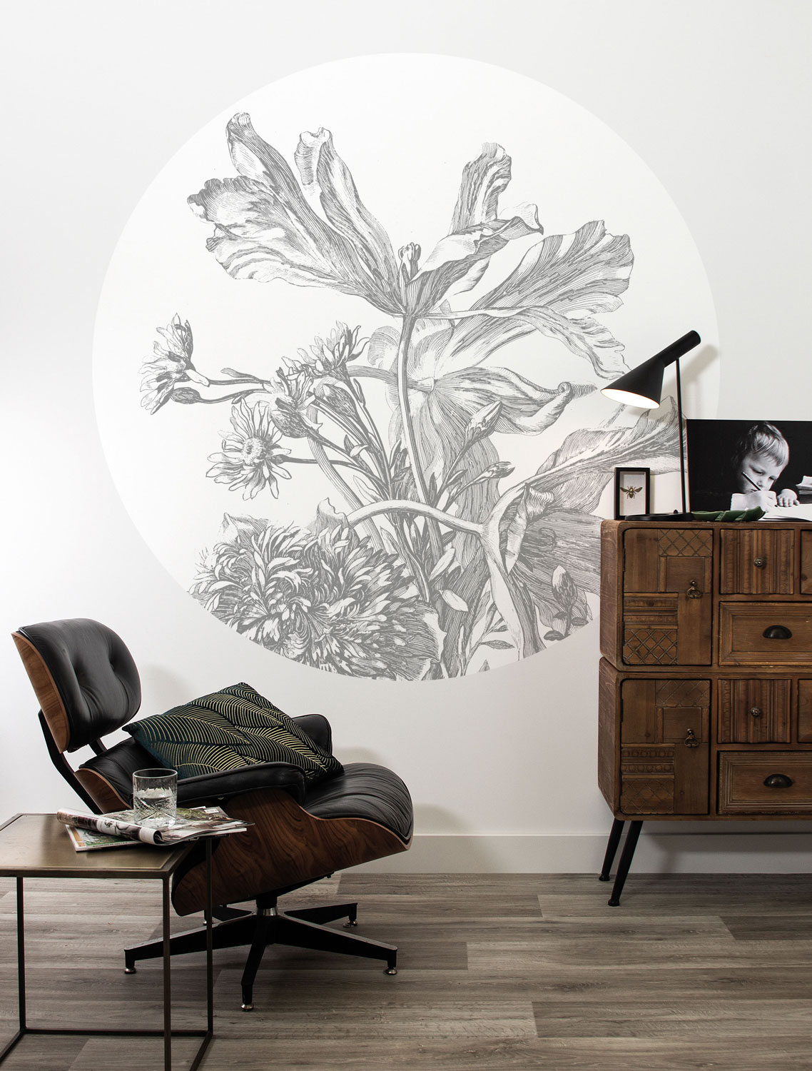 Wandbild Engraved Flowers 5 Circle - M - 1.9m