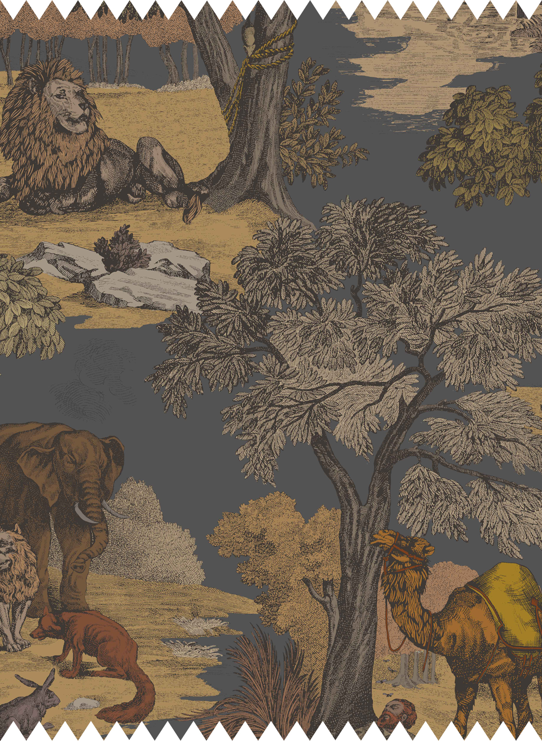 Stoff Versailles Grand Cotton - Ginger on Charcoal