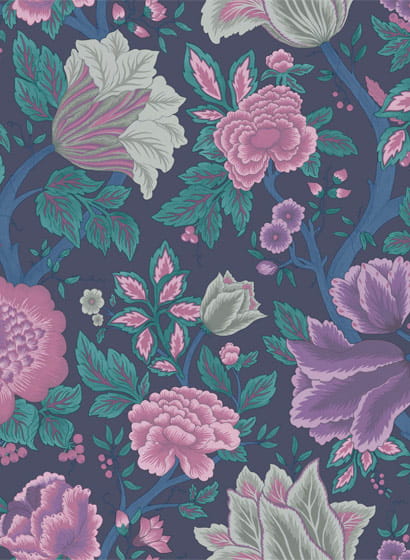 Tapete Midsommer Bloom - Mulberry, Purple & Teal on Ink
