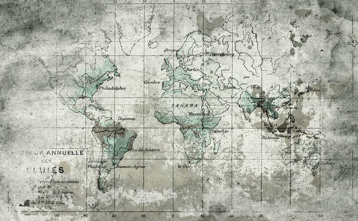 Wandbild Old Map - Blue