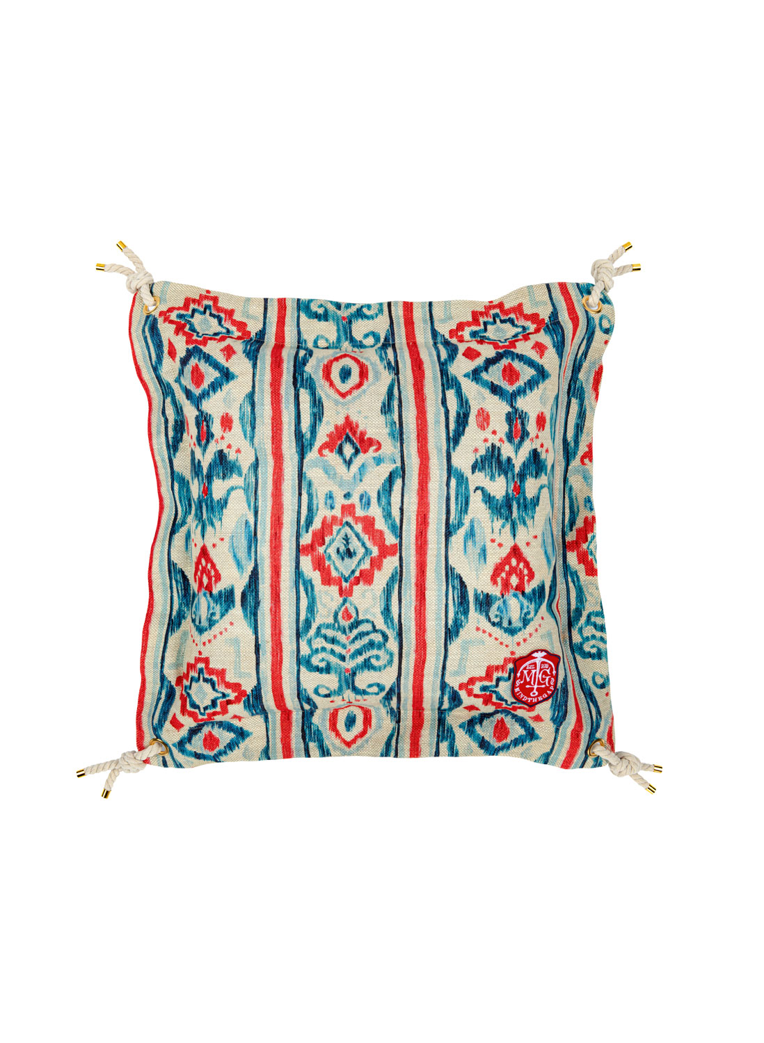Mediterraneo Ikat Cushion - Indigo/ Red/ White/ Rope - 50x50cm