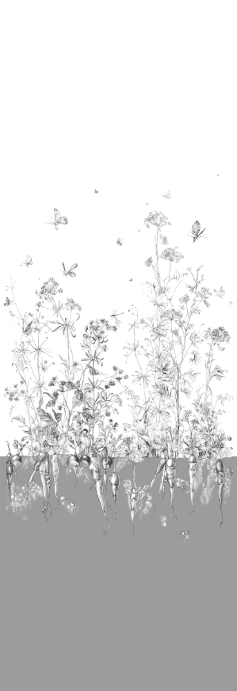 Tapete Lièvres/Fenouil/Tournesol - Gris - Fenouil Sauvage Droit - Gris