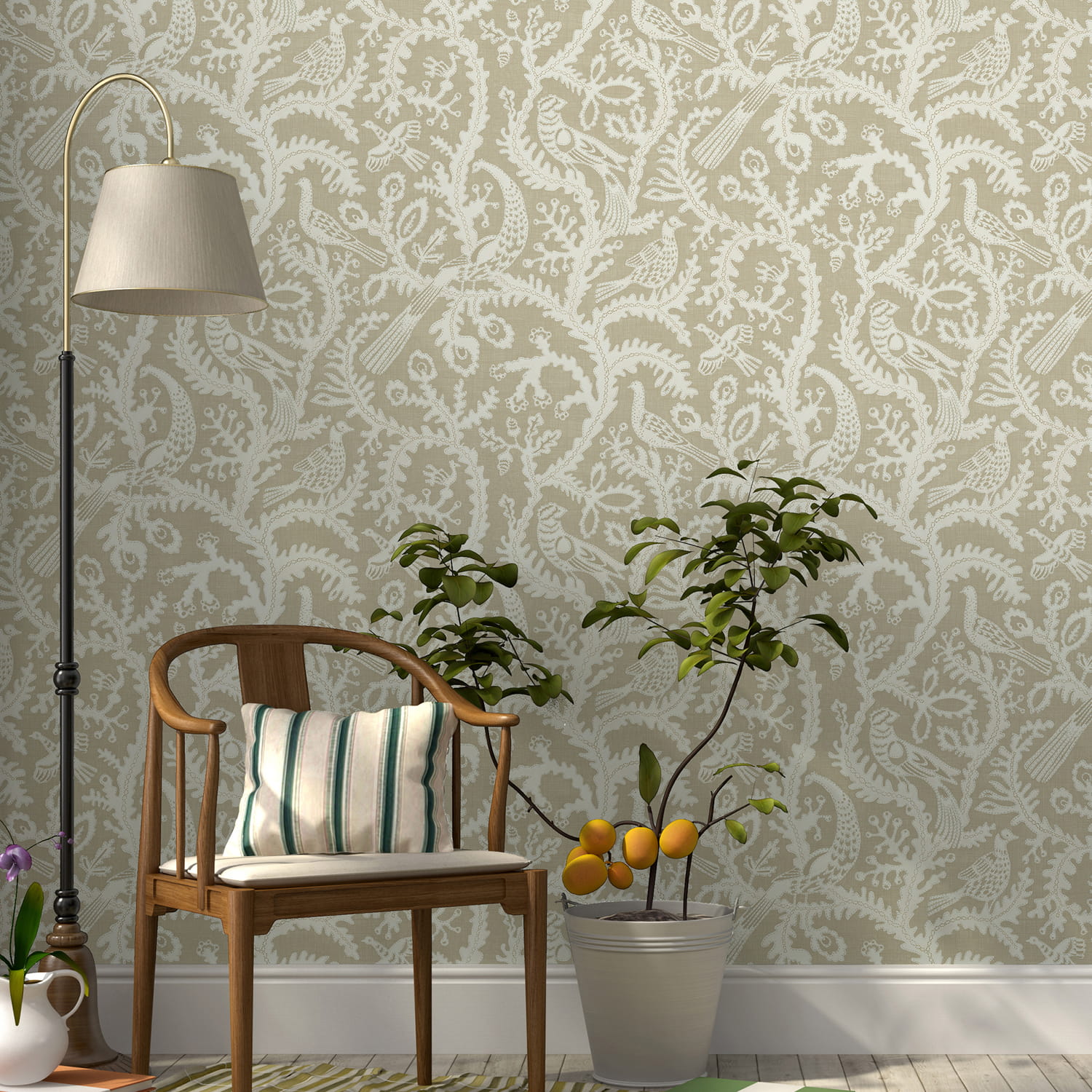 Tapete Stitched Birds - Greige