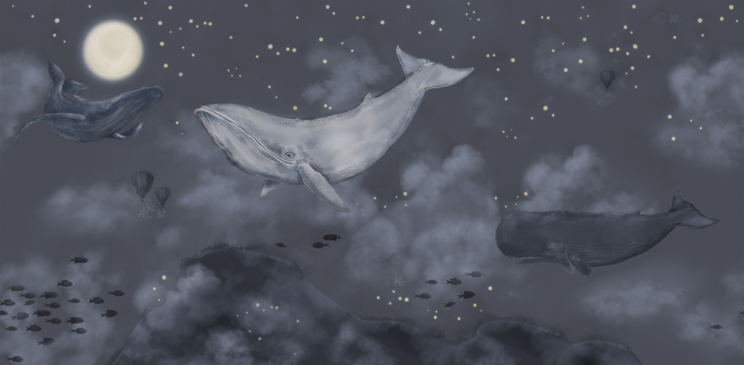 Mural Whales in the Sky - 9458W