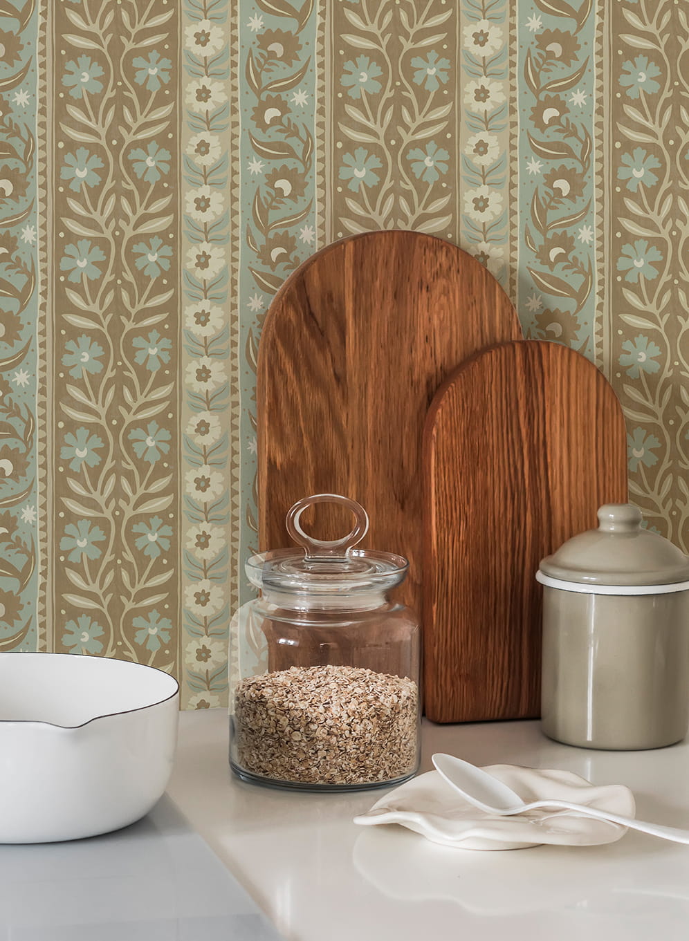 Papier peint Arber Stripe - Stone and Aqua
