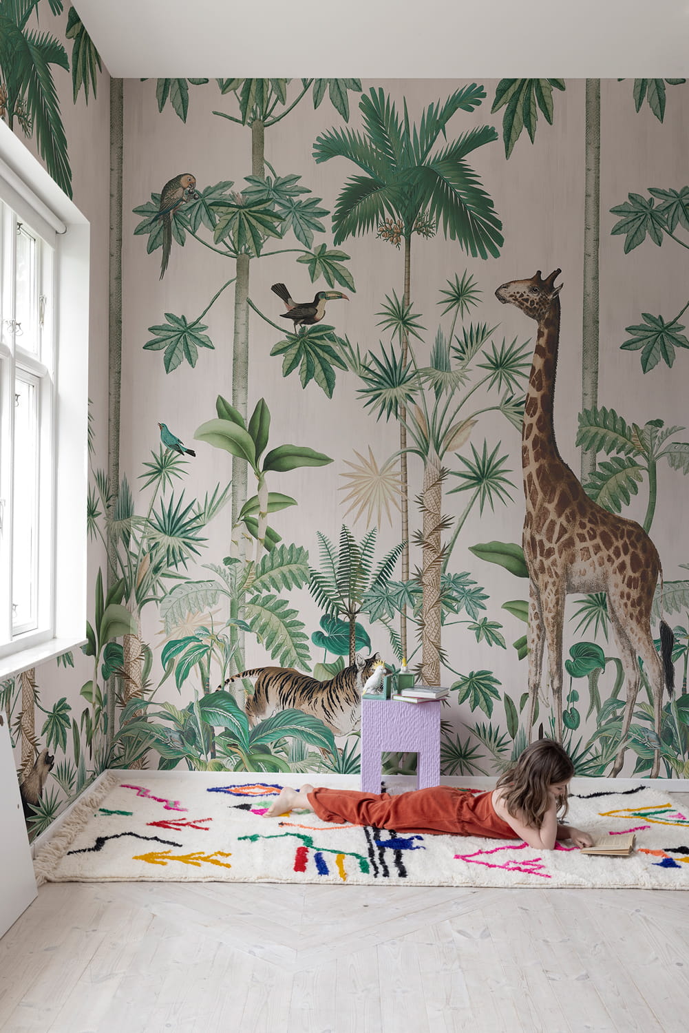 Wandbild Giraffes Stroll - Pastel Pink