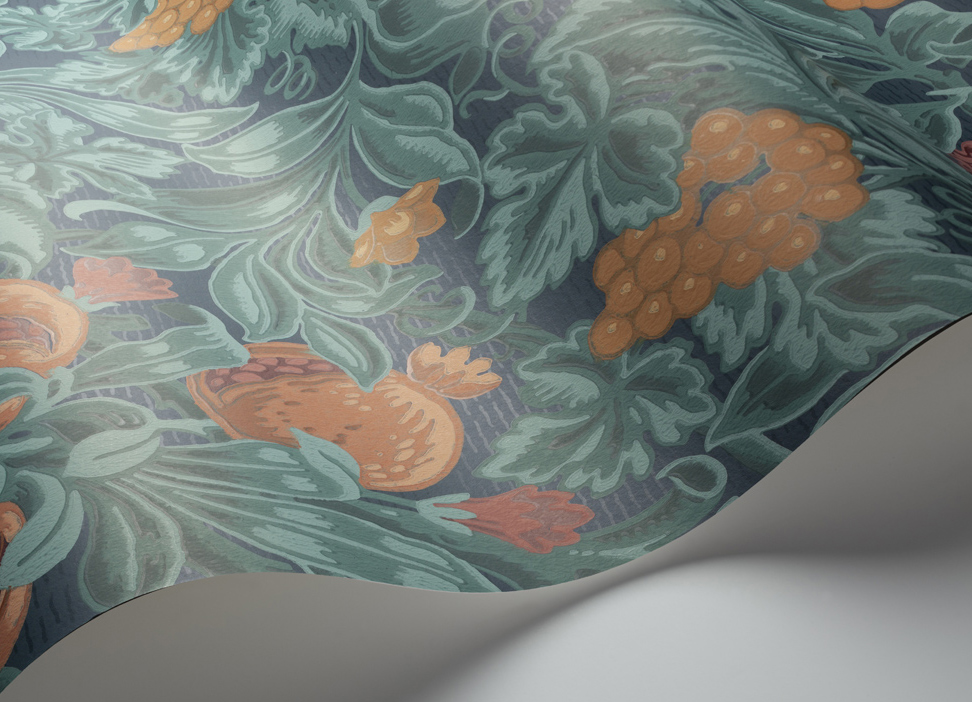 Tapete Vines of Pomona - Burnt Orange & Teal on Petrol