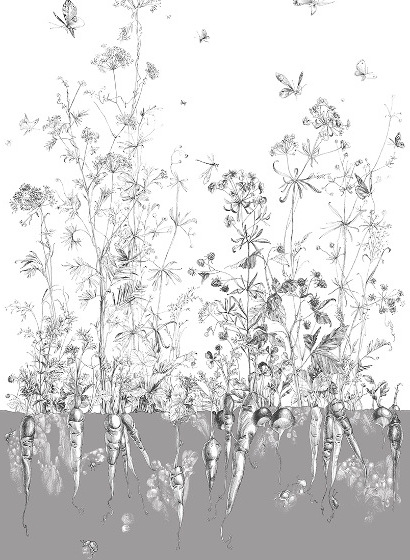 Tapete Lièvres/Fenouil/Tournesol - Gris - Fenouil Sauvage Gauche - Gris