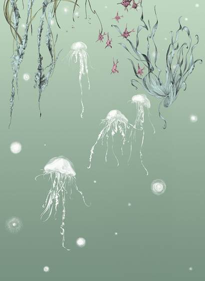 Tapete Nautilus/ Méduses/ Nénuphars - Méduses gauche - Aqua
