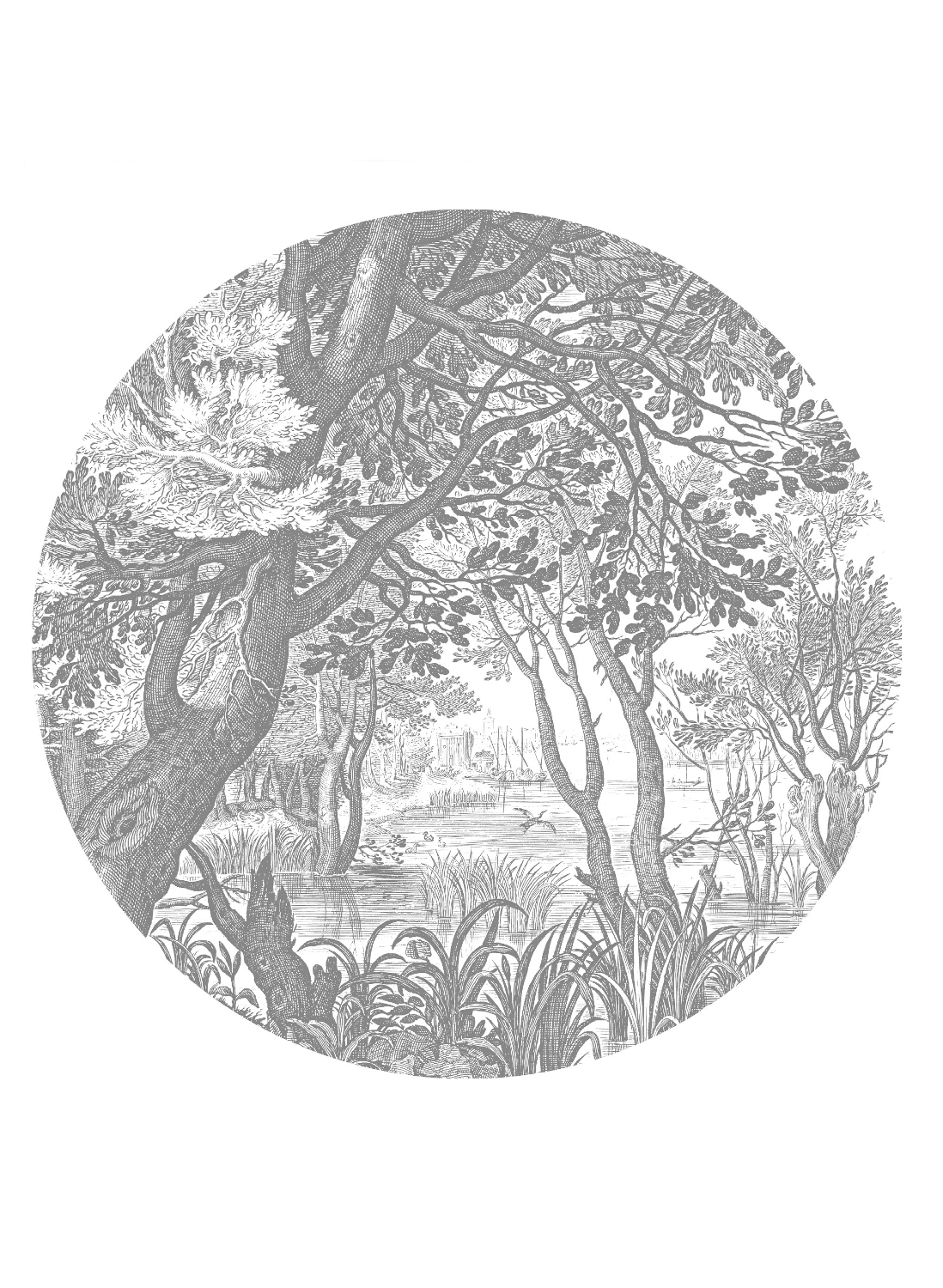 Wandbild Engraved Landscapes 4 Circle - BW - Ø 1,425m