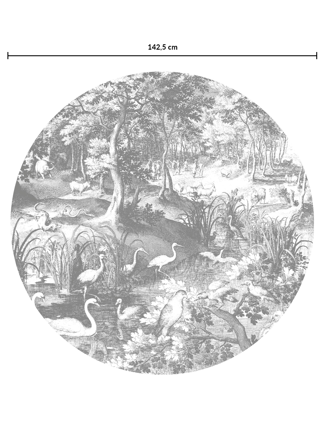 Wandbild Engraved Landscapes 13 Circle - BW - Ø 1,425m
