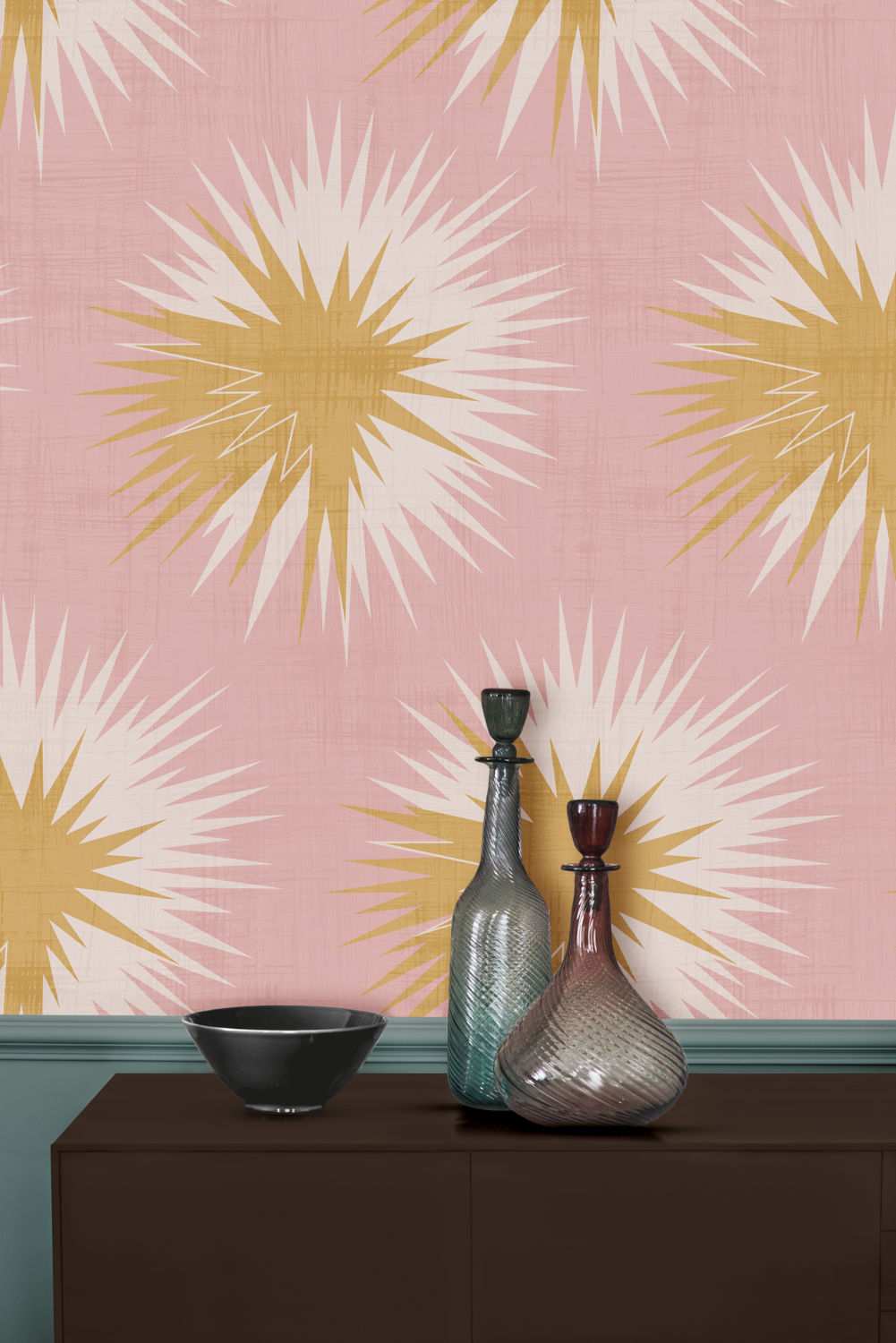 Carta da parati Soft Thistle - Rose Quartz & Gold