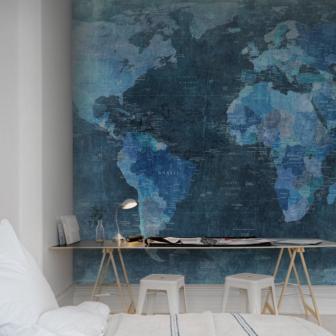 Wandbild World Map - Blue