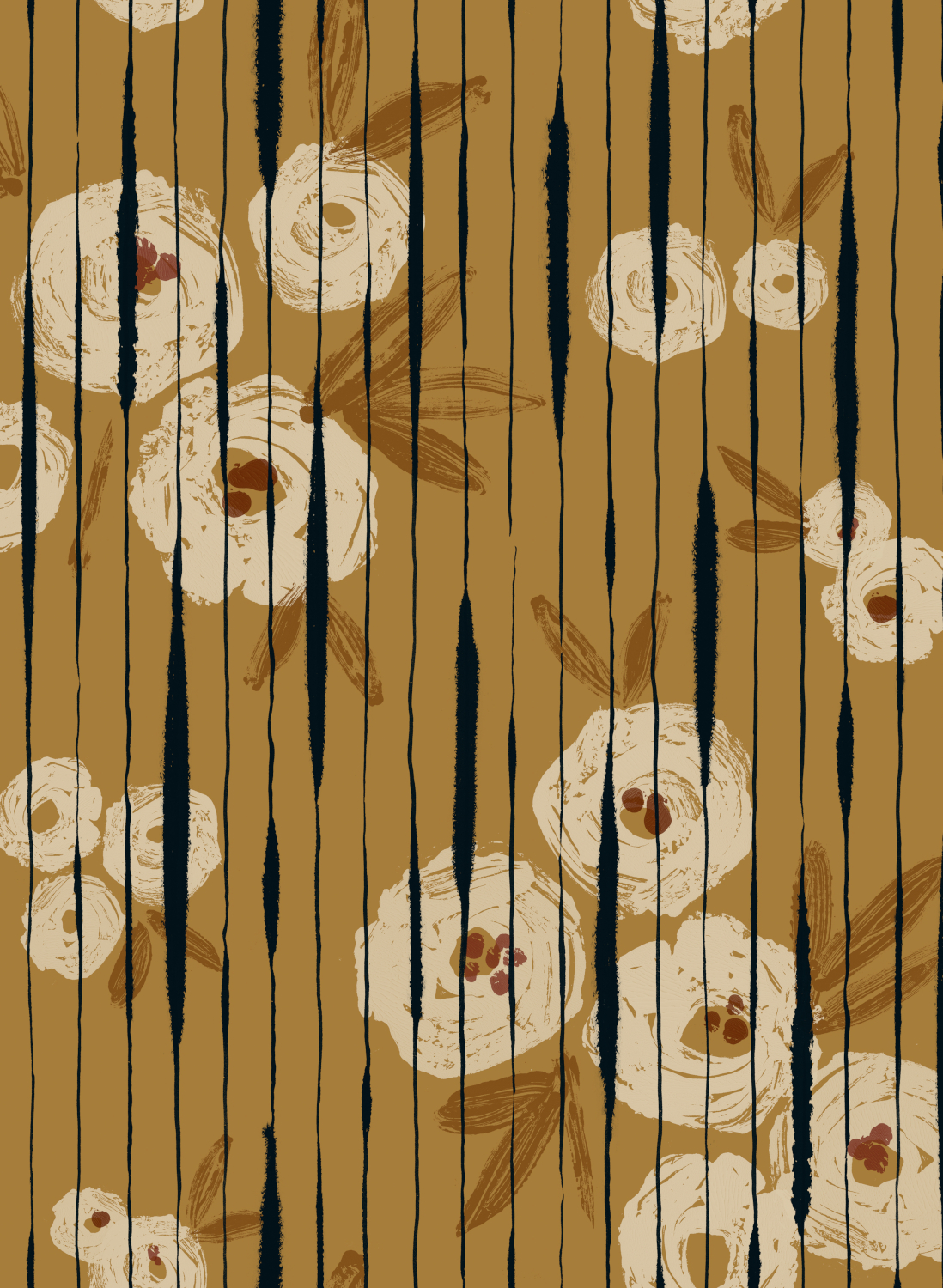 Tapete Broken Poppies - Ocher