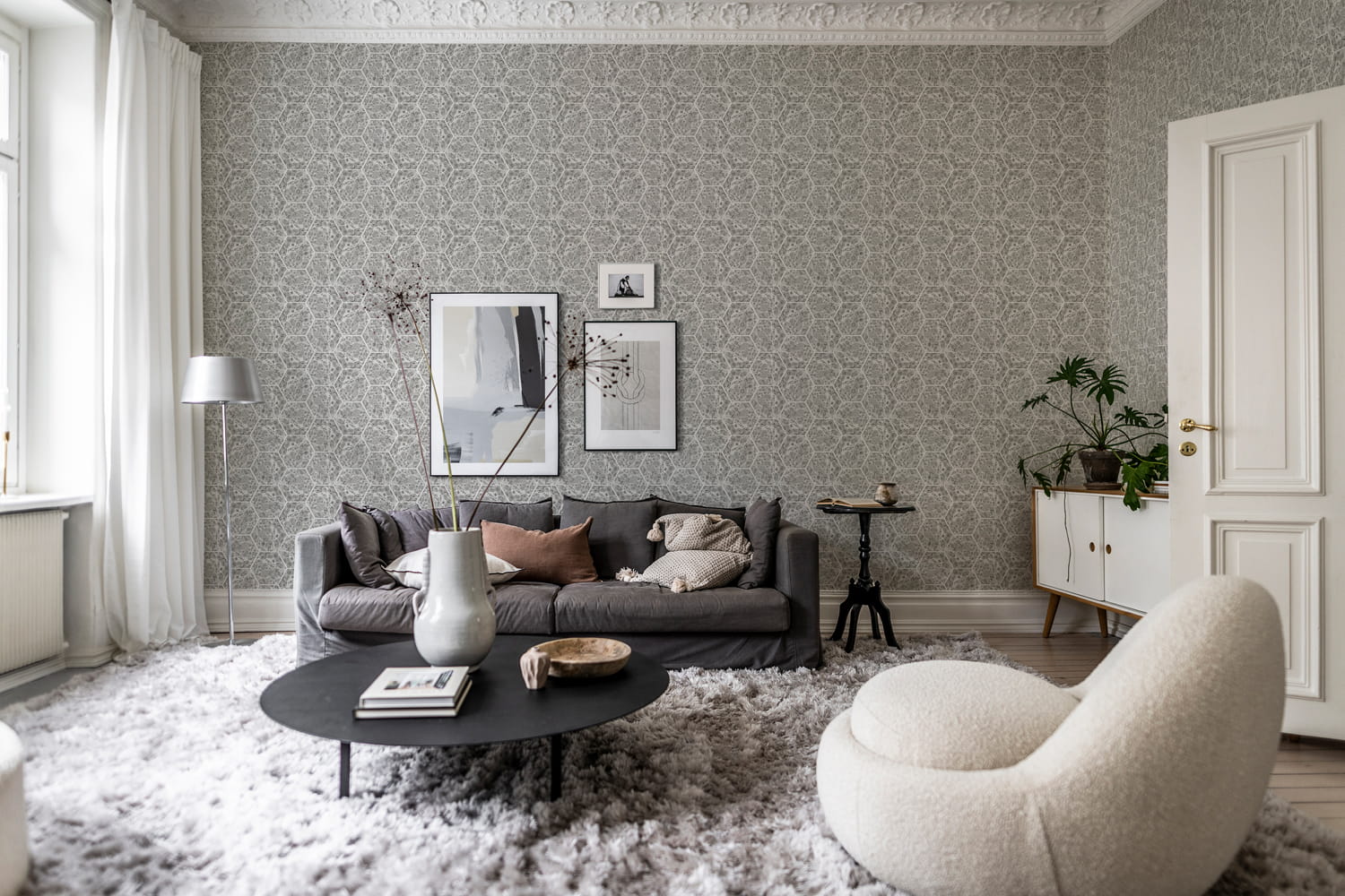 Tapete Marbled Hexagon Tiles - Grey