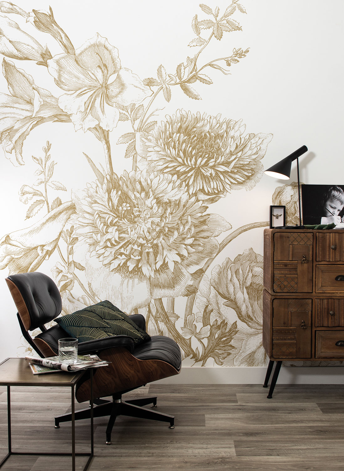 Wandbild Engraved Flowers Gold 2