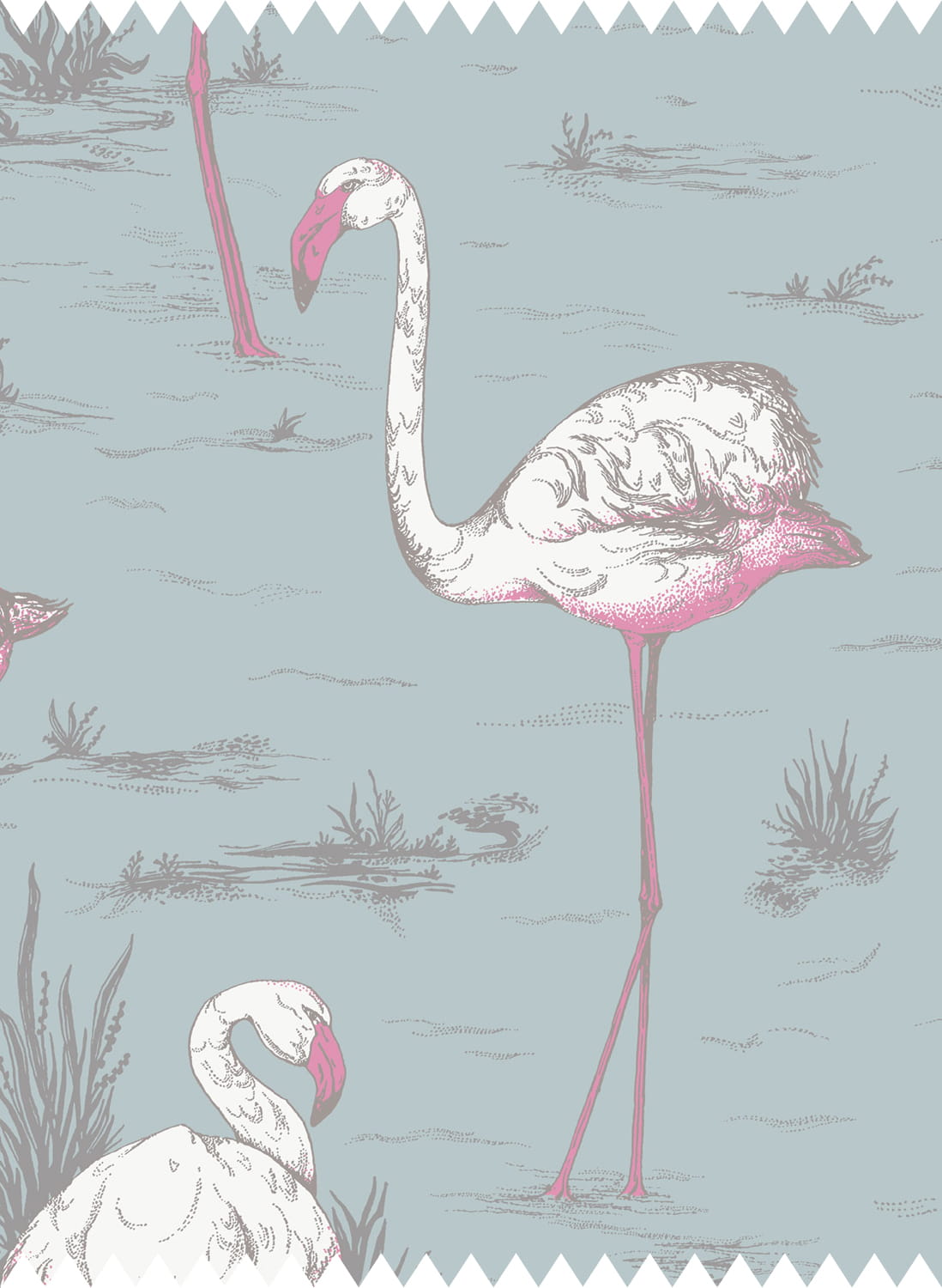 Stoff Flamingos Linen Union - White & Fuchsia on Seafoam