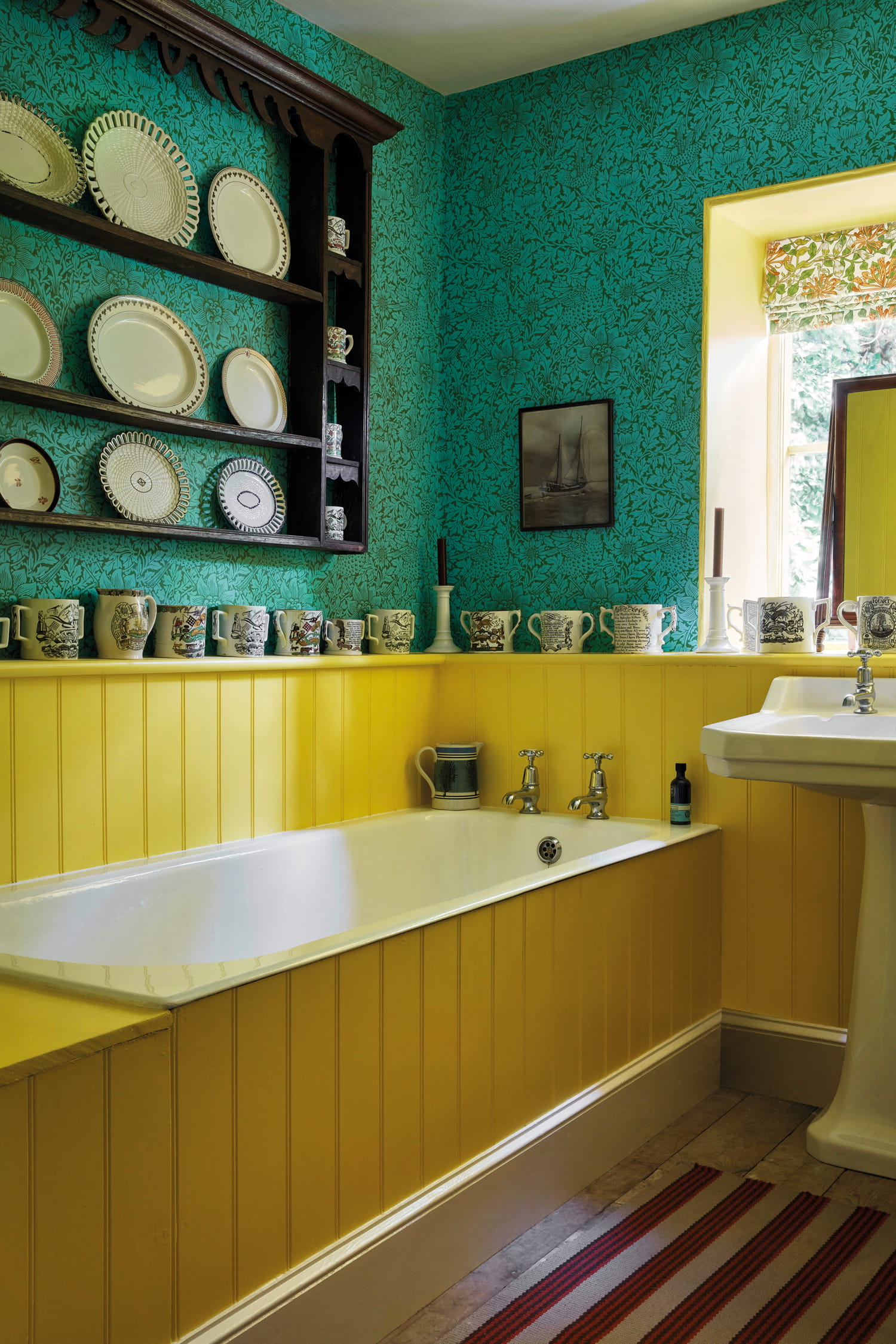 Tapete Bird & Anemone - Olive/ Turquoise