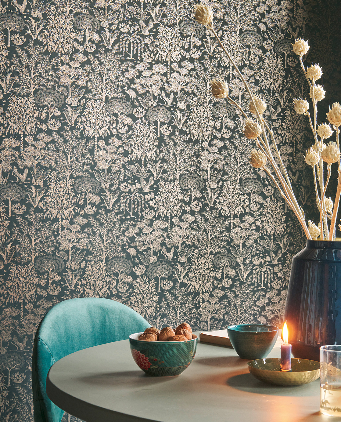 Tapete Origami Tree - Blue/ Rosegold